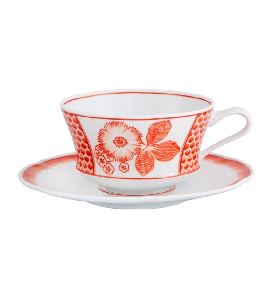 Tea Time British Isles Teacups & Saucers | Oscar De La Renta By Vista Alegre Coralina Breakfast Cup And Saucer