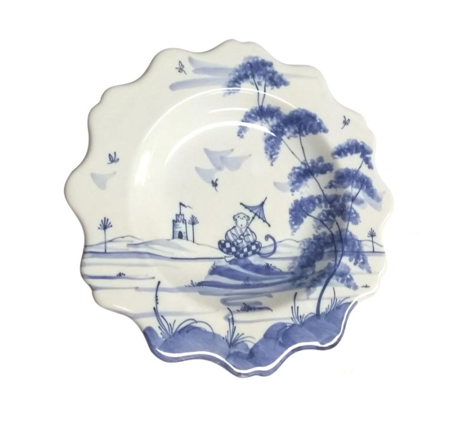 Tea Time British Isles Tea Plates | Isis Ceramics Blue Playful Monkeys Scalloped Tea Plate (Clement)