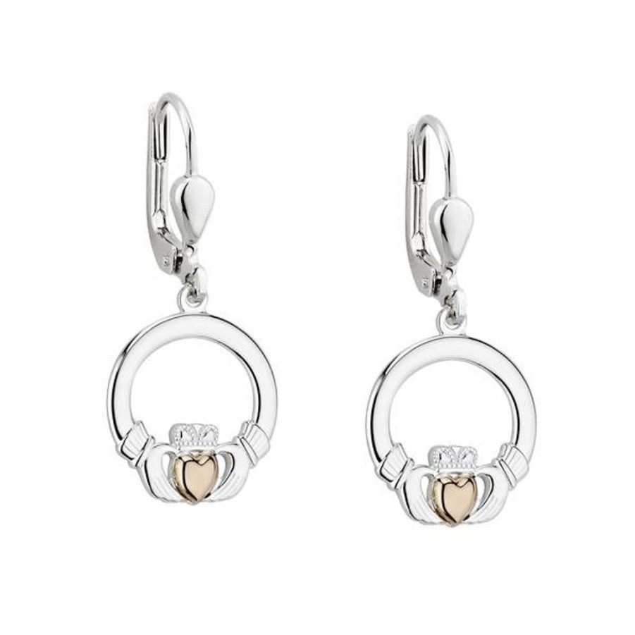 Wear Solvar Earrings | Silver & Gold Claddagh Heart Drop Earrings