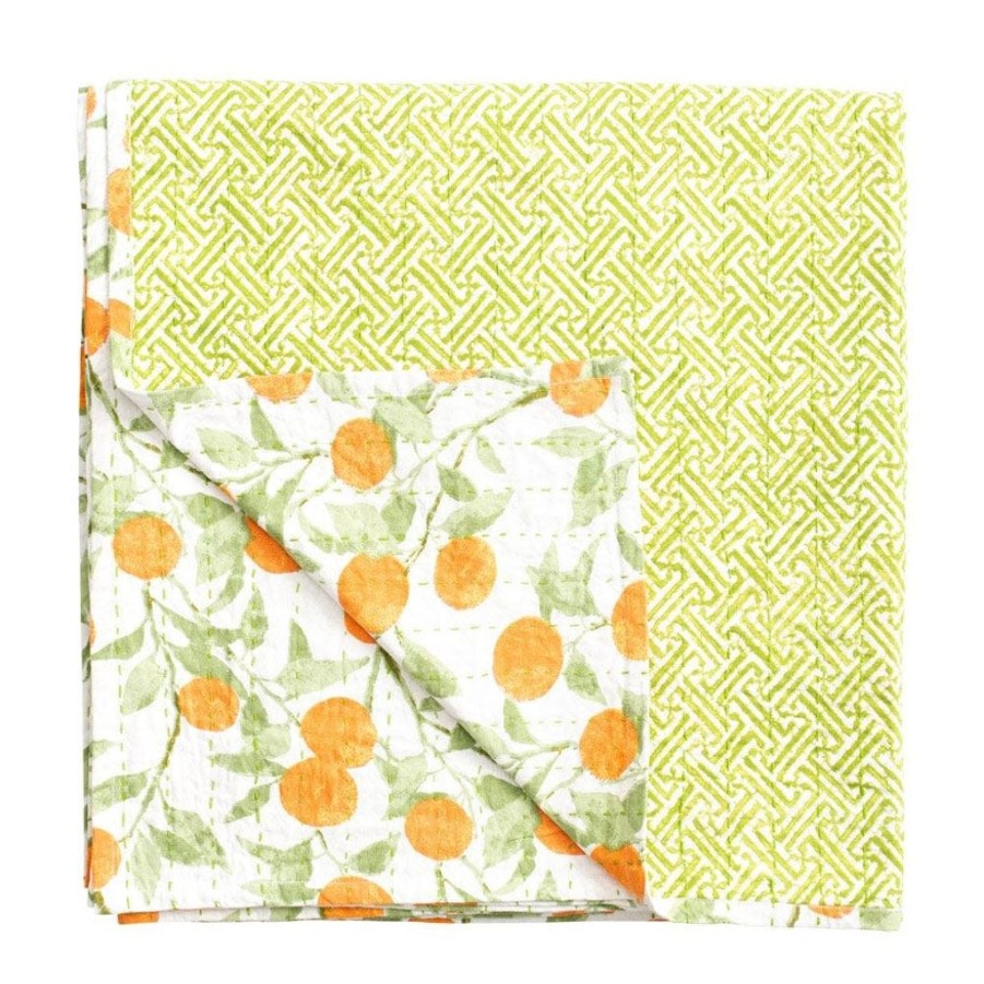 Tabletop British Isles | Caspari Orange Grove Reversible Fabric Tablecloth