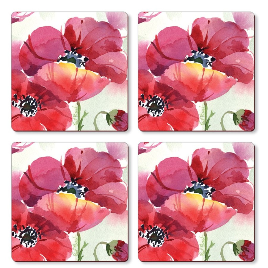 Tabletop British Isles | Cala Home Fresh Poppies Coasters (Set Of 4)