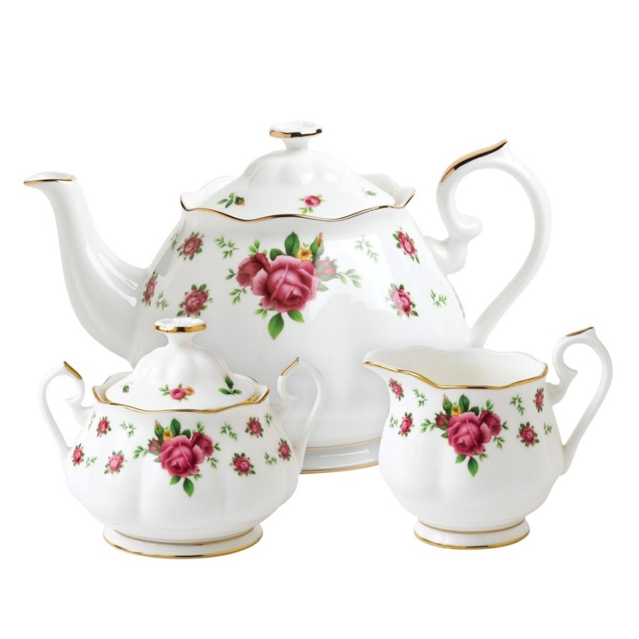 Tea Time Royal Albert Creamers & Sugar Bowls | Royal Albert New Country Roses White 3 Piece Tea Set