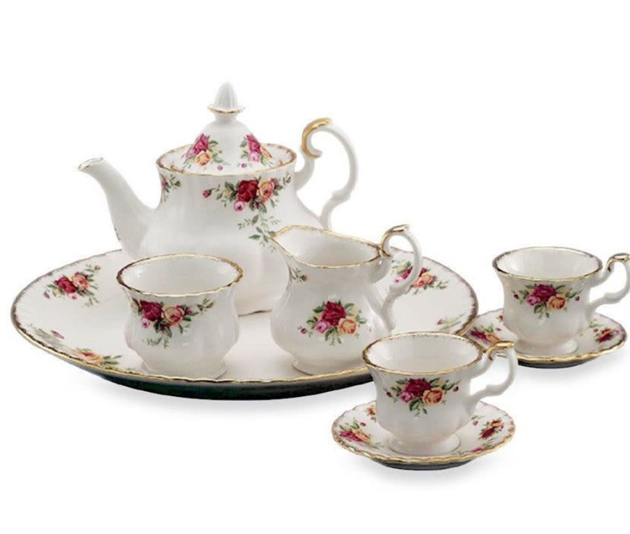 Tea Time Royal Albert Serving Plates | Royal Albert Old Country Roses Le Petite 9-Piece Miniature Tea Set