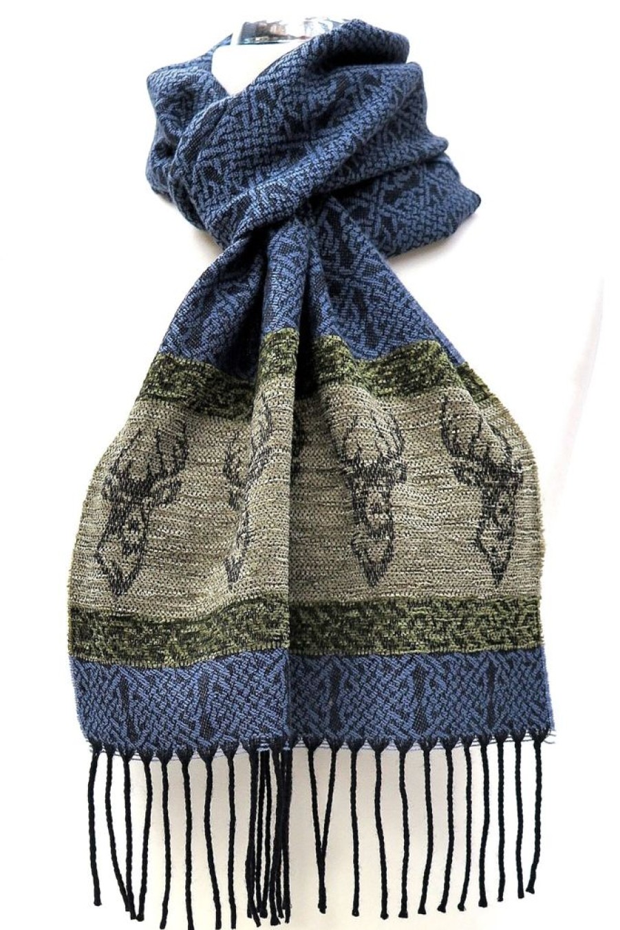 Wear British Isles | Calzeat Of Scotland Celtic Alba Stag Blue Jacquard Scarf