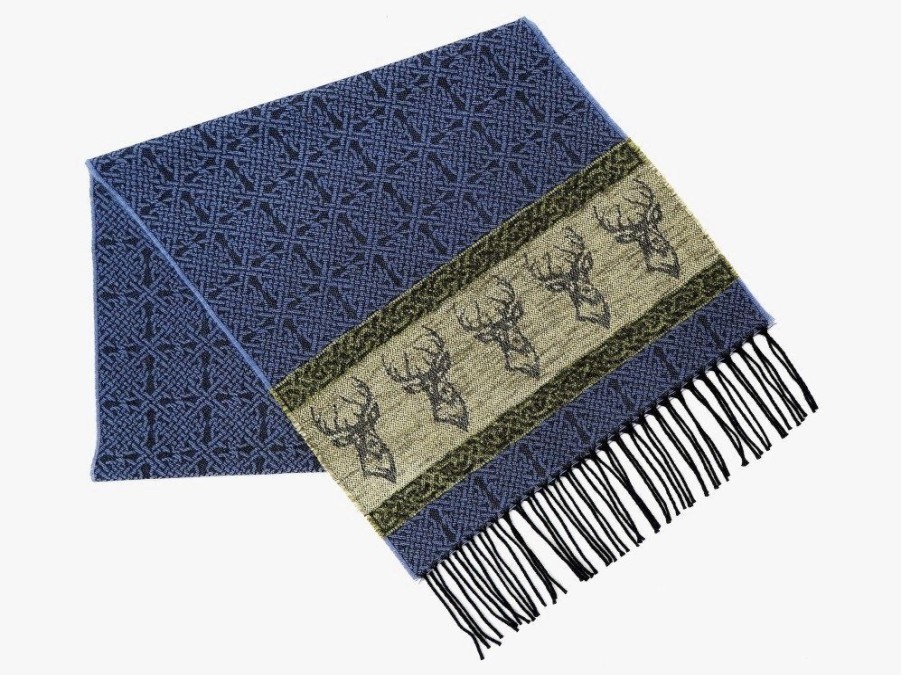 Wear British Isles | Calzeat Of Scotland Celtic Alba Stag Blue Jacquard Scarf