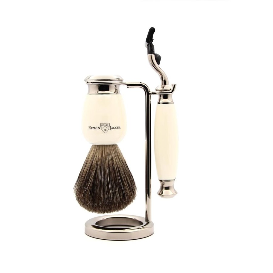 Bath & Body Edwin Jagger Razors | Edwin Jagger 3 Piece Faux Ivory Mach 3 Shaving Set