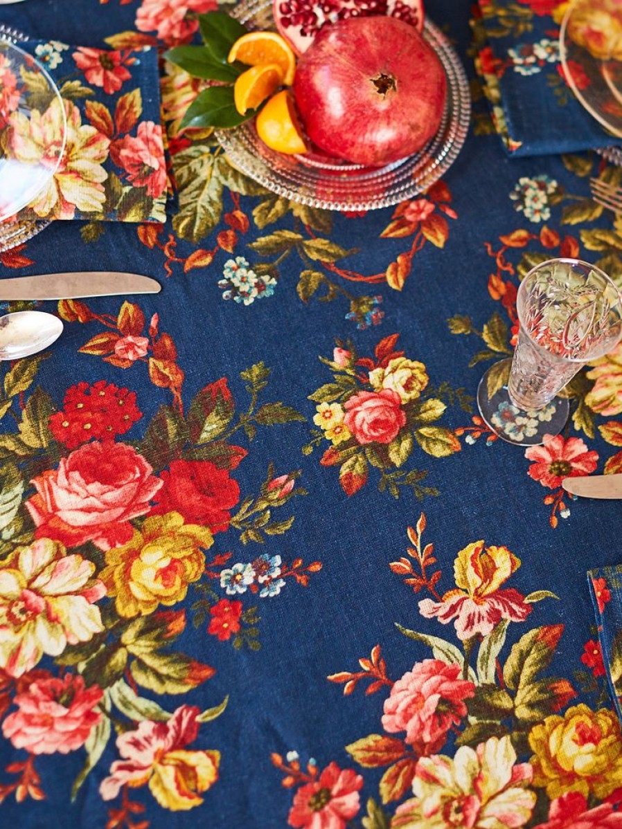 Tabletop April Cornell | April Cornell Cassandra Ink Square Linen Tablecloth 54" X 54"