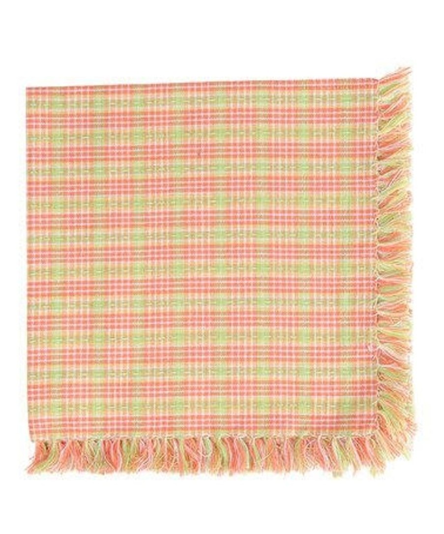 Tabletop April Cornell | April Cornell Sunrise Plaid Coral Set Of 4 Napkins