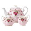 Tea Time Royal Albert Creamers & Sugar Bowls | Royal Albert New Country Roses Pink 3 Piece Tea Set (Teapot, Creamer And Sugar)