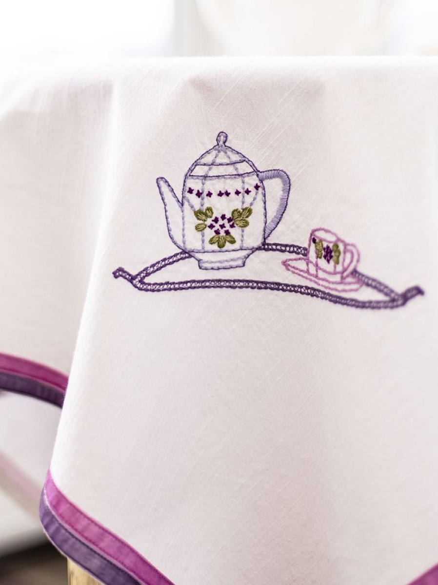 Tabletop April Cornell | April Cornell Tea Time Embroidered Square Tablecloth