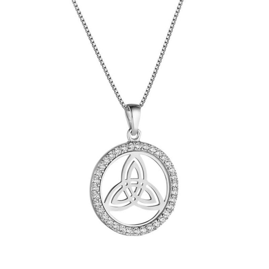 Wear Solvar Necklaces & Pendants | Solvar Sterling Silver Cz Round Trinity Knot Necklace S47013