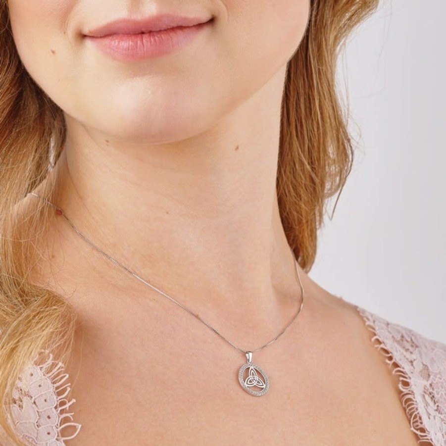 Wear Solvar Necklaces & Pendants | Solvar Sterling Silver Cz Round Trinity Knot Necklace S47013