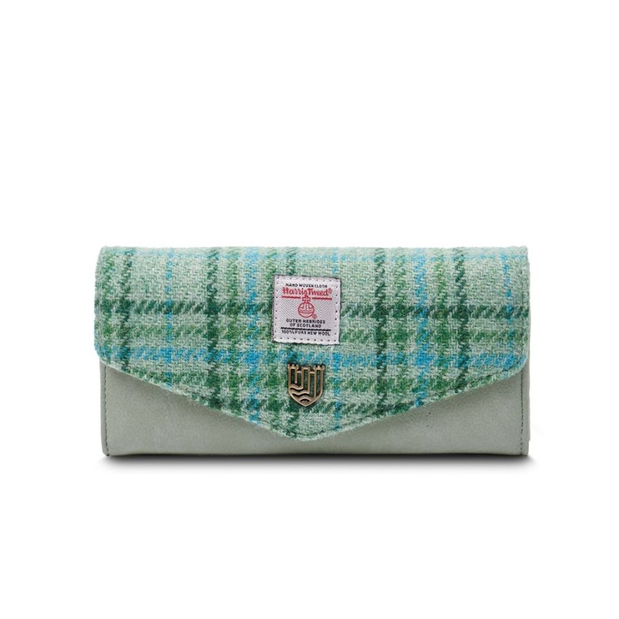 Wear Islander UK | Islander Uk Harris Tweed Mint Tartan Large Clasp Purse