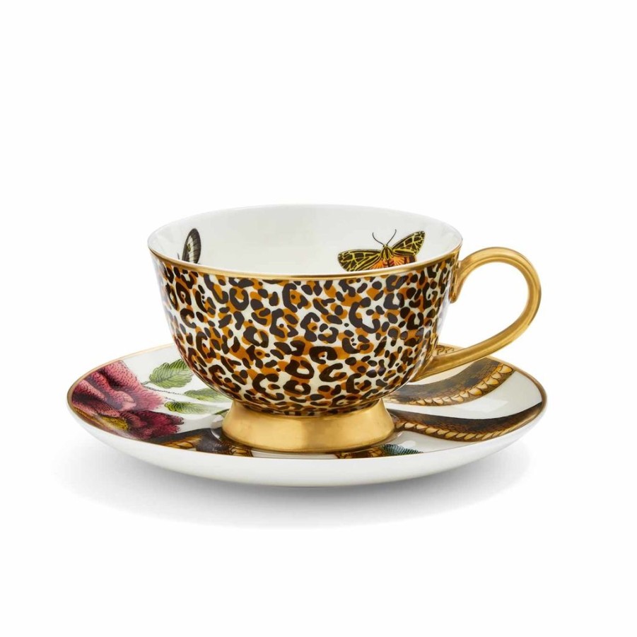 Tea Time Spode Teacups & Saucers | Spode Creatures Of Curiosity Leopard & Snake Coupe Teacup & Saucer