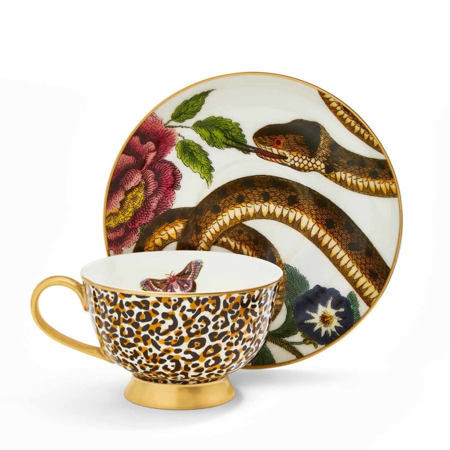 Tea Time Spode Teacups & Saucers | Spode Creatures Of Curiosity Leopard & Snake Coupe Teacup & Saucer