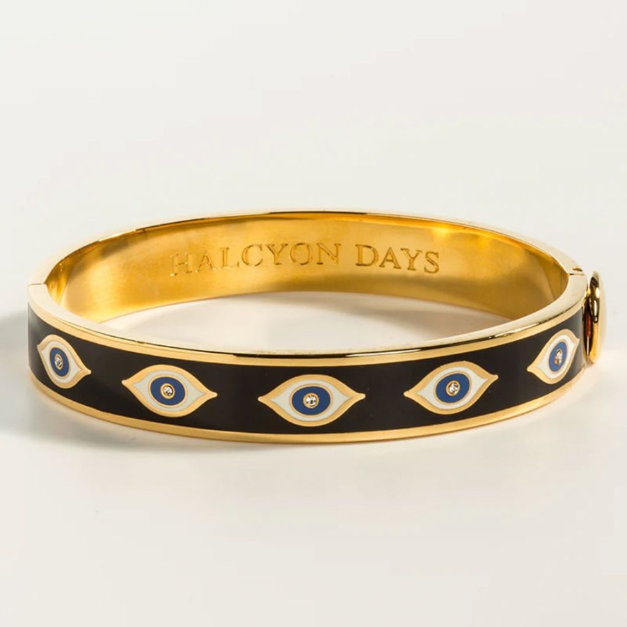 Wear Halcyon Days Bracelets & Bangles | Halcyon Days 1Cm Evil Eye Midnight Blue & Gold Hinged Bangle