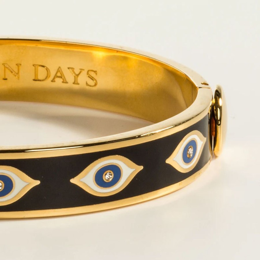 Wear Halcyon Days Bracelets & Bangles | Halcyon Days 1Cm Evil Eye Midnight Blue & Gold Hinged Bangle