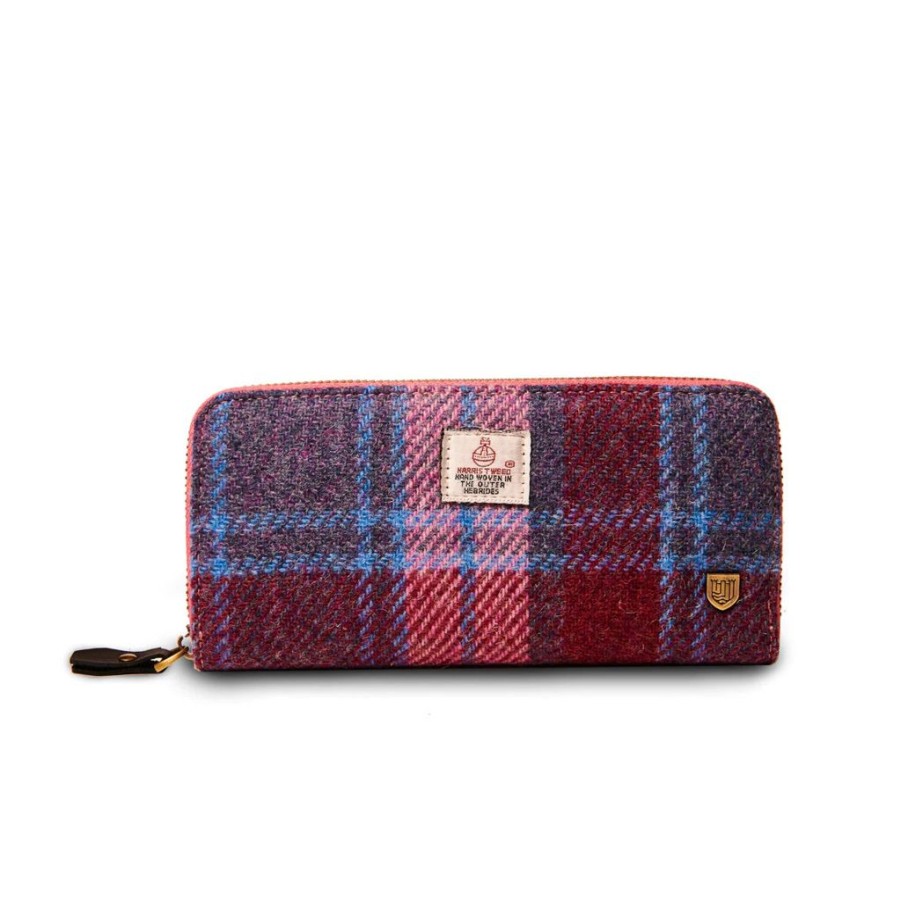 Wear Islander UK | Islander Uk Harris Tweed Pink & Blue Tartan Long Purse