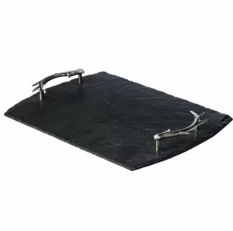 Decor British Isles | Slate Medium Serving Tray, Antler Handles