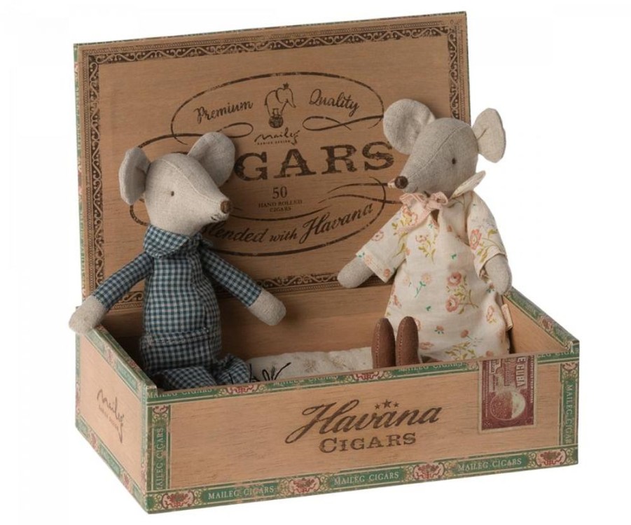 Children Maileg | Maileg Grandma & Grandpa Mice In Cigarbox