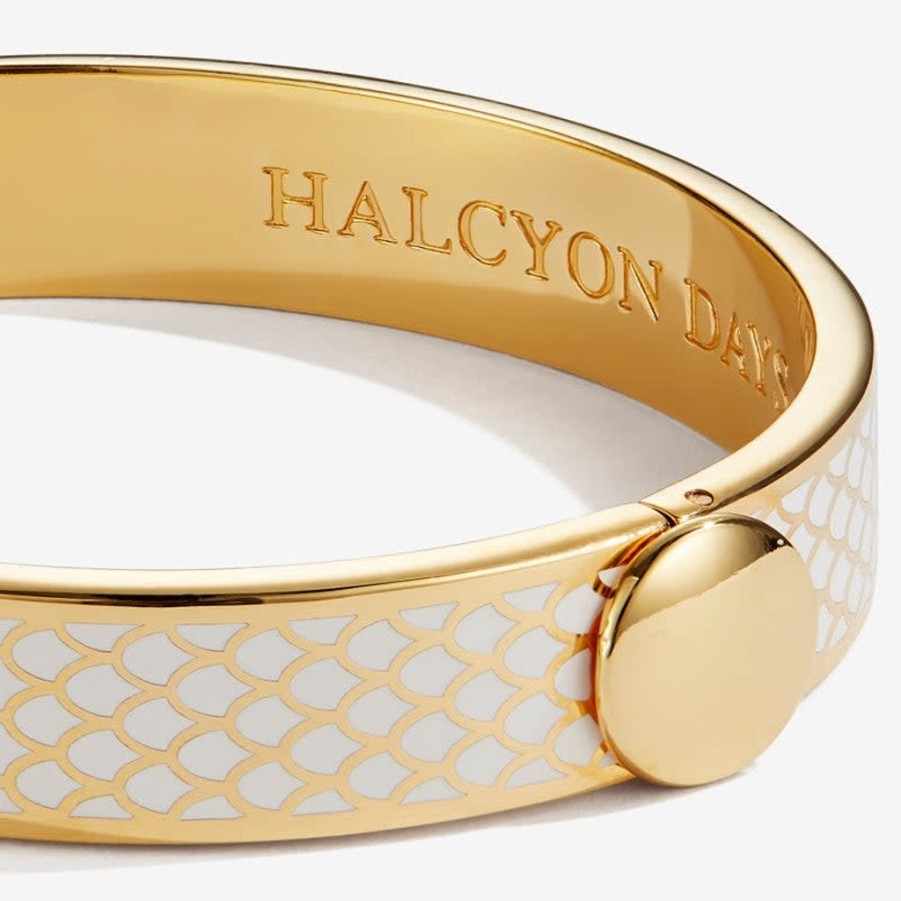 Wear Halcyon Days Bracelets & Bangles | Halcyon Days 1Cm Salamander Cream & Gold Hinged Bangle