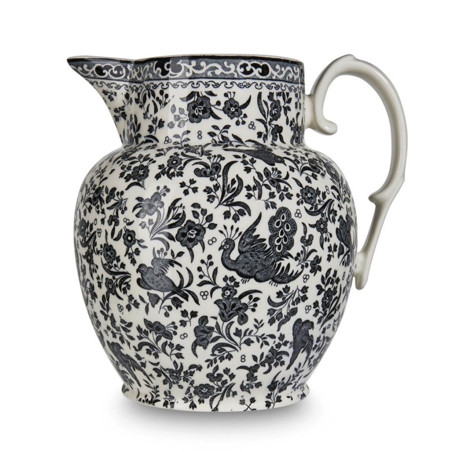 Tabletop Burleigh Pottery Burleigh Pottery | Burleigh Pottery Black Regal Peacock Large Etruscan Jug