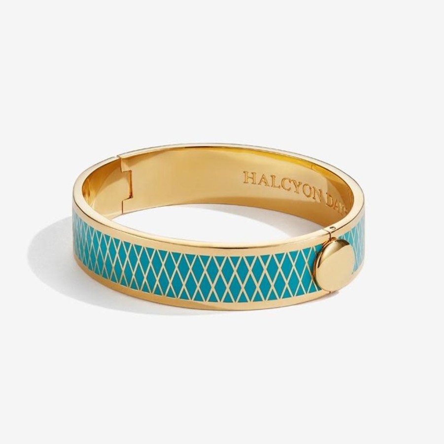 Wear Halcyon Days Bracelets & Bangles | Halcyon Days 13Mm Parterre Turquoise & Gold Hinged Bangle