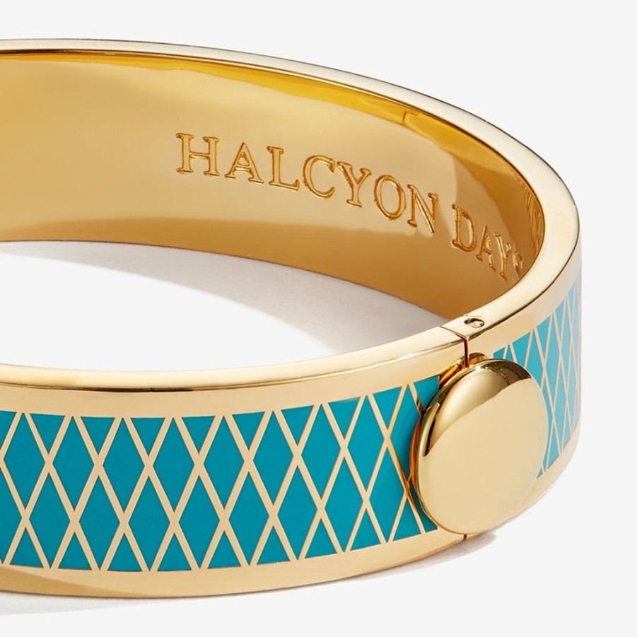 Wear Halcyon Days Bracelets & Bangles | Halcyon Days 13Mm Parterre Turquoise & Gold Hinged Bangle