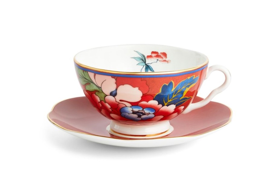 Tea Time Wedgwood Teacups & Saucers | Wedgwood Paeonia Blush Teacup & Saucer Red