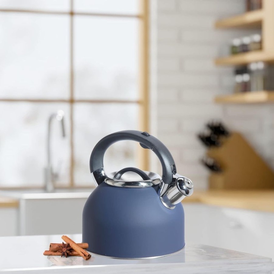 Tea Time British Isles Tea Kettles | Oggi Stainless Steel Whistling Tea Kettle 1.9L / 64Oz Blue