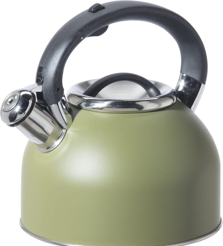 Tea Time British Isles Tea Kettles | Oggi Stainless Steel 1.9L Whistling Tea Kettle Olive