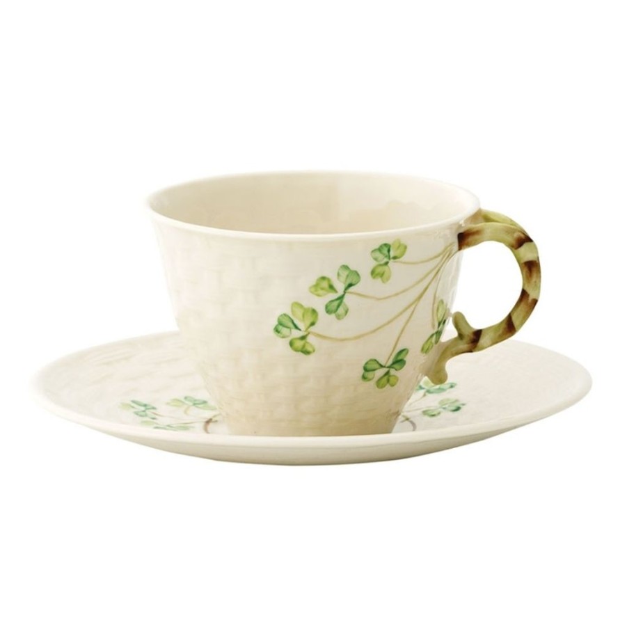 Tea Time Belleek Teacups & Saucers | Belleek Shamrock Teacup & Saucer