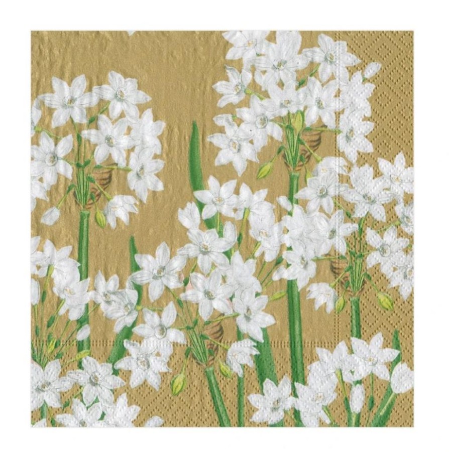 Tabletop British Isles | Caspari Paperwhites Gold Luncheon Napkins