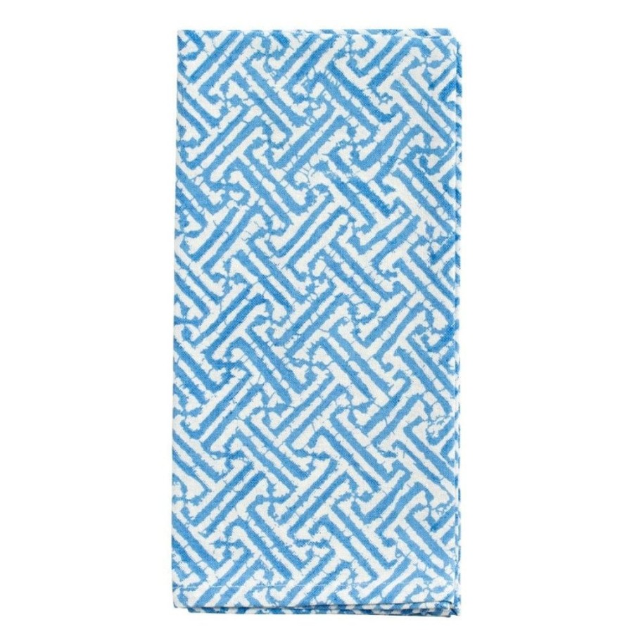 Tabletop British Isles | Caspari Fretwork Blue Cotton Napkins Set Of 4