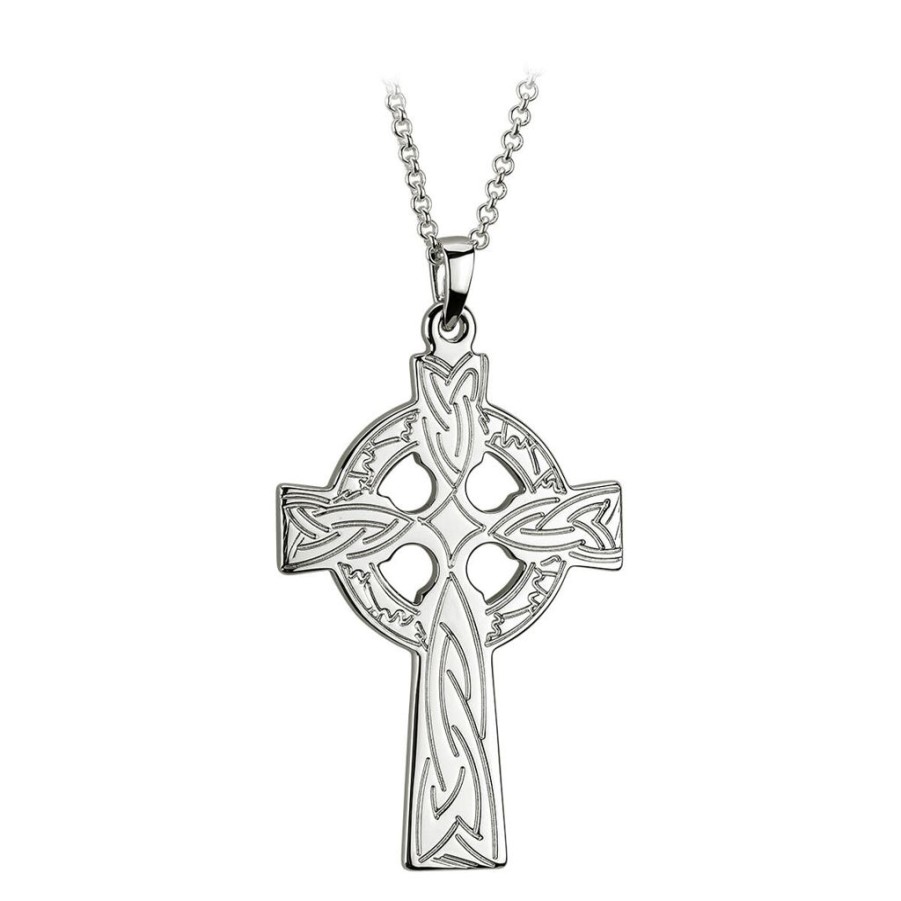 Wear Solvar Necklaces & Pendants | Solvar Large Silver Engraved Celtic Cross Pendant Necklace