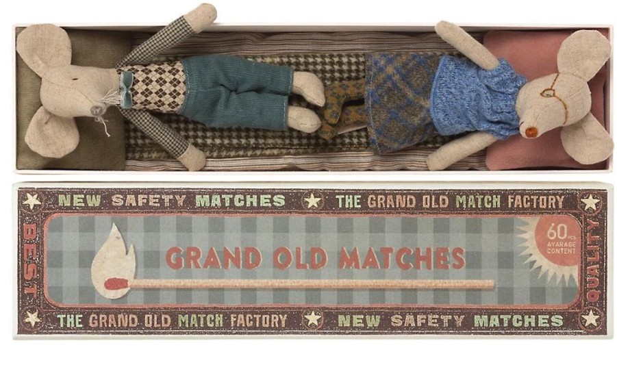 Children Maileg | Maileg Grandma & Grandpa Mice In Matchbox