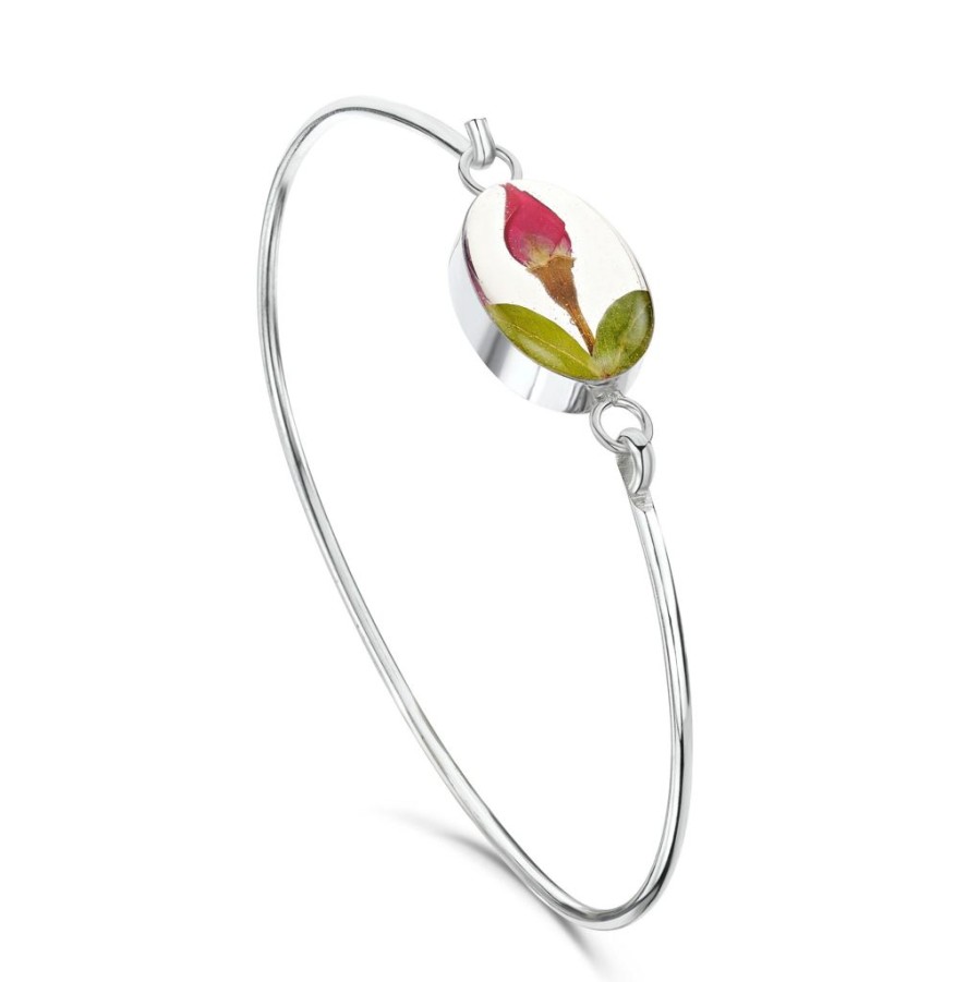 Wear Shrieking Violet Bracelets & Bangles | Shrieking Violet Rose Bud Oval Silver Bangle Rbn01