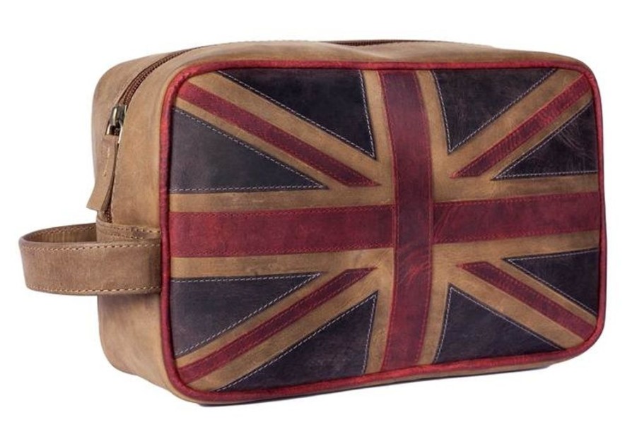 Bath & Body British Isles | Mala Leather Union Jack Washbag Brown