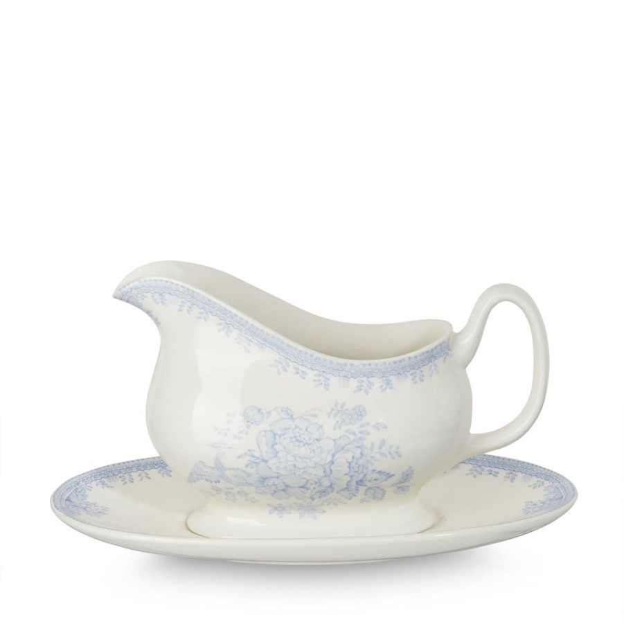 Tabletop Burleigh Pottery Burleigh Pottery | Blue Asiatic Pheasant Gravy Boat And Stand