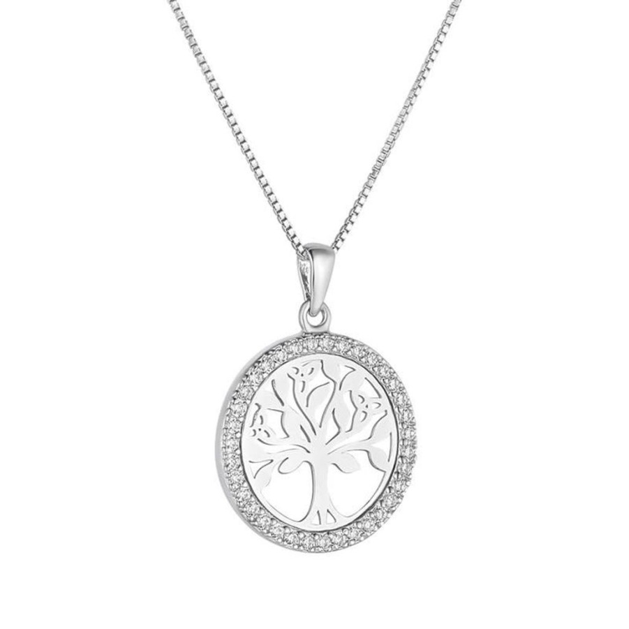 Wear Solvar Necklaces & Pendants | Solvar Sterling Silver Cz Round Tree Of Life Necklace S47014