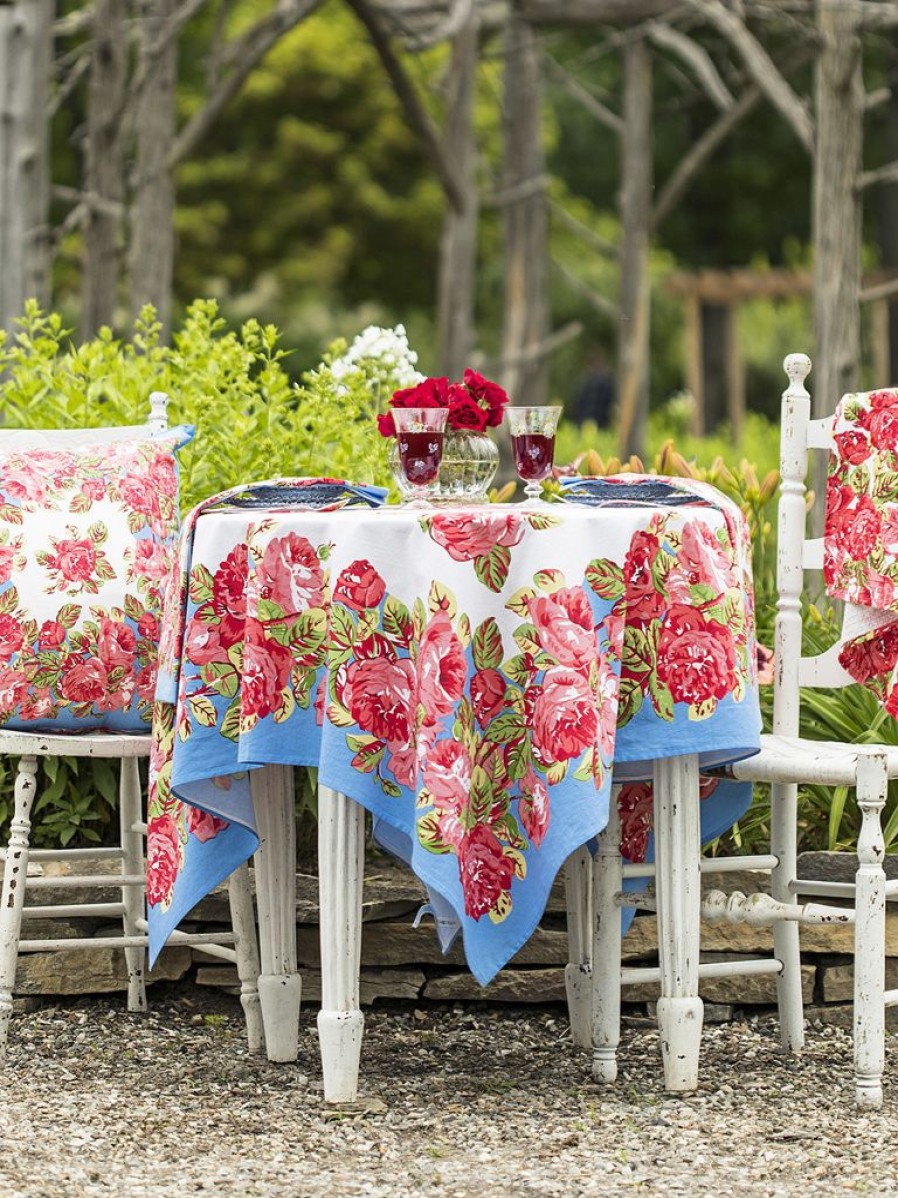 Tabletop April Cornell | April Cornelll La Vie En Rose Blue Square Tablecloth - 54" X 54"