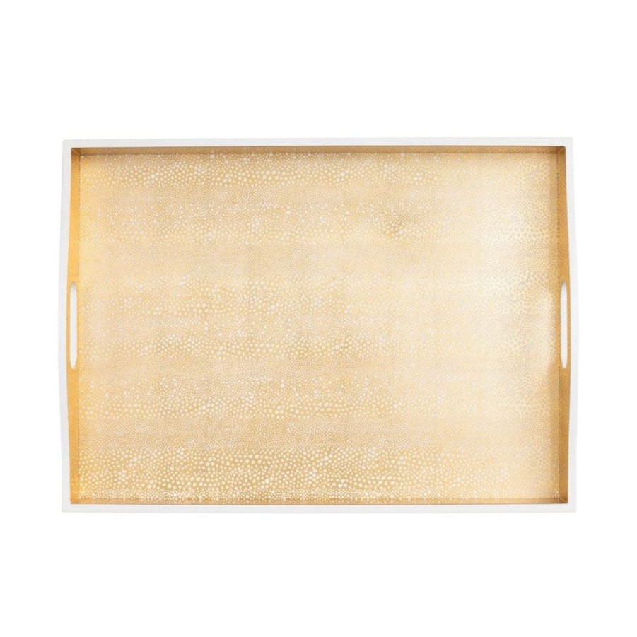 Tea Time British Isles | Caspari Pebble Gold Lacquer Large Rectangle Tray