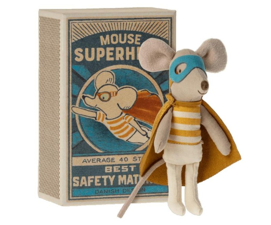 Children Maileg | Maileg Superhero Little Brother Mouse In Matchbox