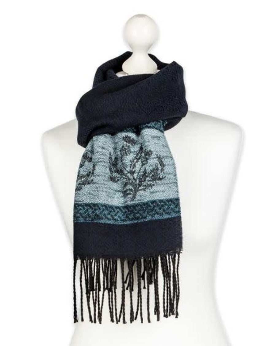 Wear British Isles | Calzeat Of Scotland Thistle Navy Scarf