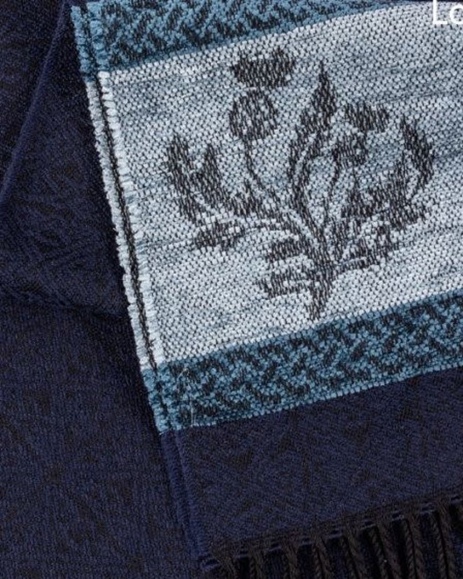 Wear British Isles | Calzeat Of Scotland Thistle Navy Scarf