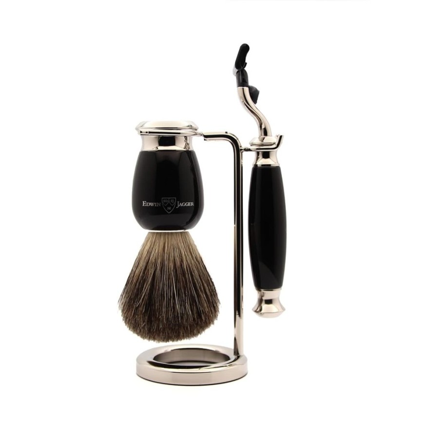 Bath & Body Edwin Jagger Razors | Edwin Jagger 3 Piece Black Mach 3 Shaving Set