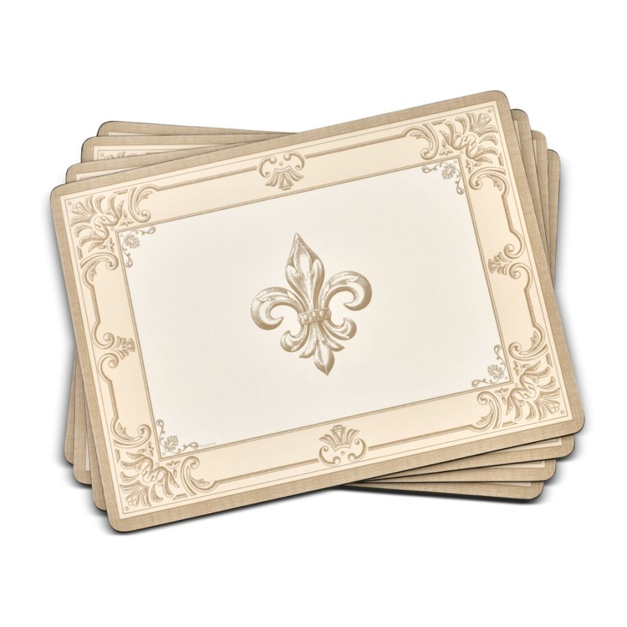 Tabletop Pimpernel | Pimpernel Fdc - Fleur De Lys Taupe & Gold Placemats