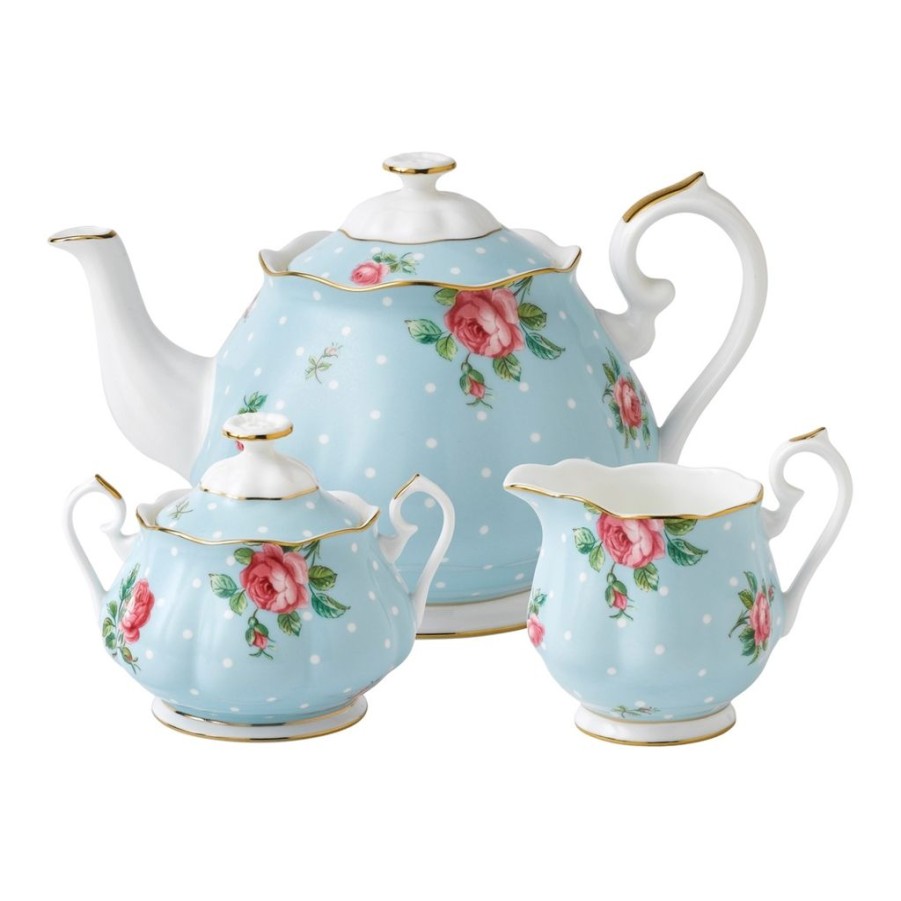 Tea Time Royal Albert Creamers & Sugar Bowls | Royal Albert Polka Blue 3-Piece Tea Set