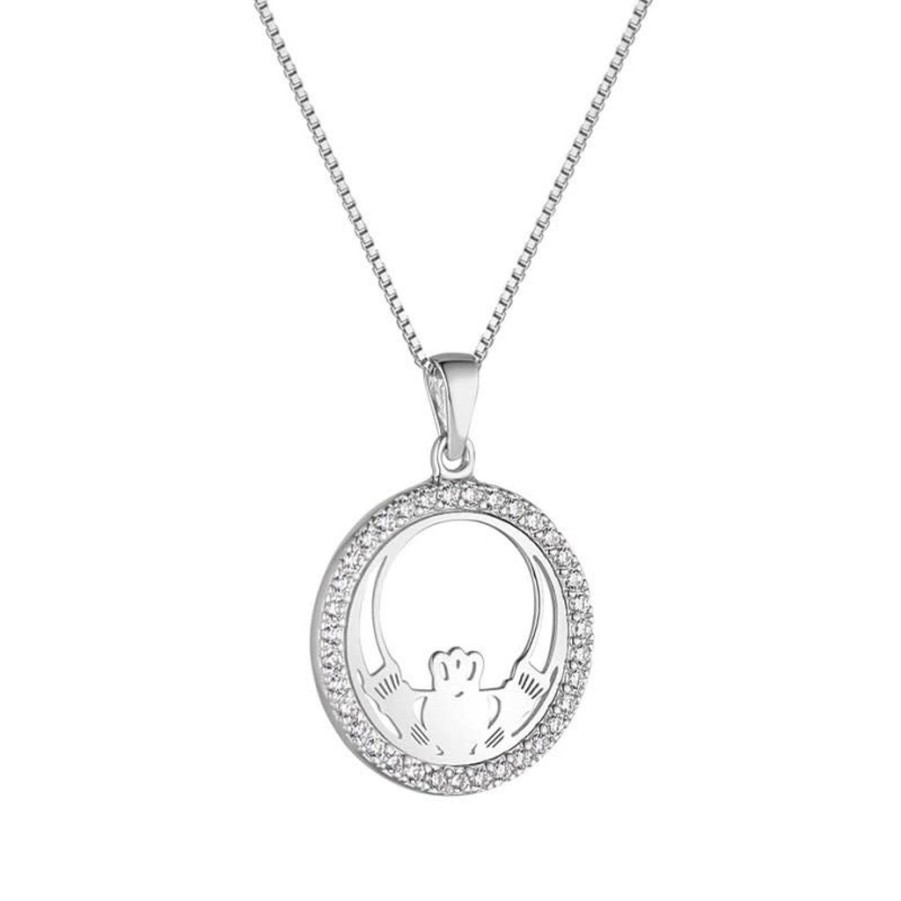 Wear Solvar Necklaces & Pendants | Solvar Sterling Silver Cz Round Claddagh Necklace S47012