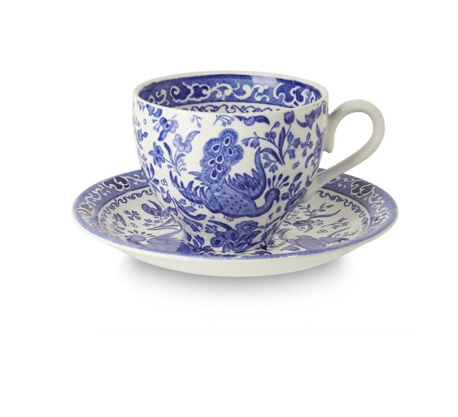 Tabletop Burleigh Pottery Burleigh Pottery | Burleigh Blue Regal Peacock Teacup & Saucer